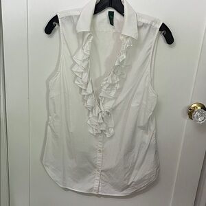 RALPH LAUREN White Ruffled Sleeveless Blouse